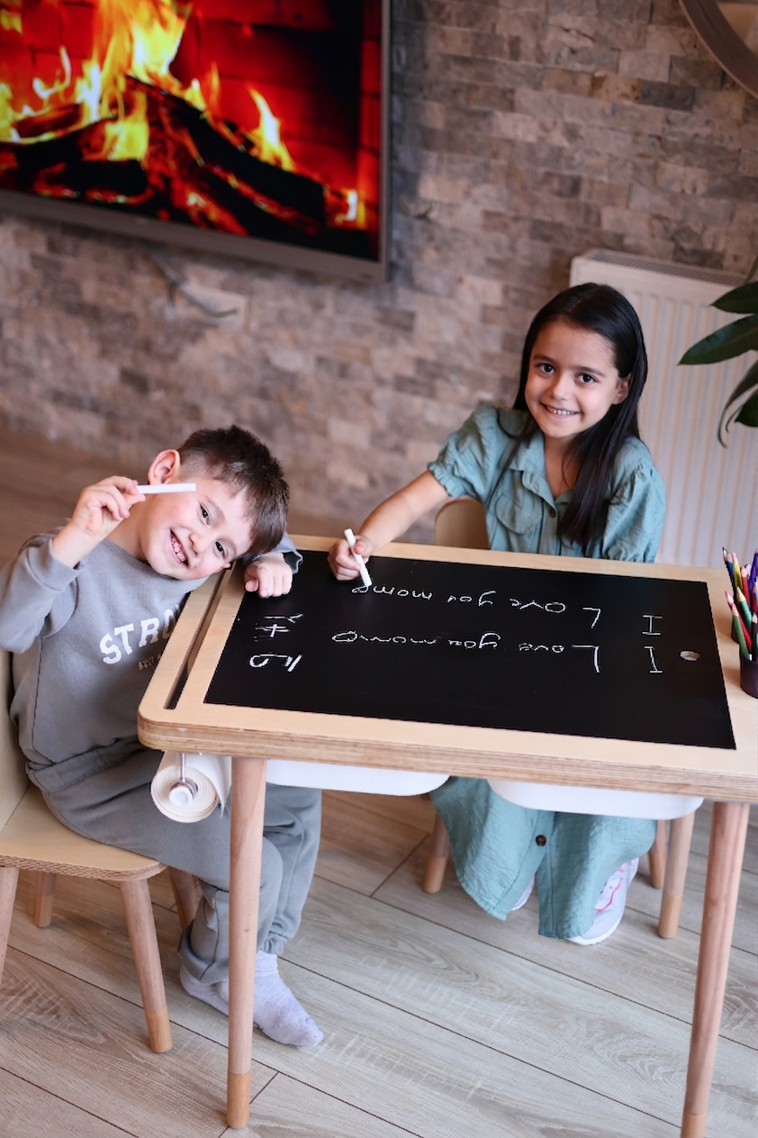 Montessori Masası ve Sandalye Seti - Huş Ağacı (Kalemlikli)