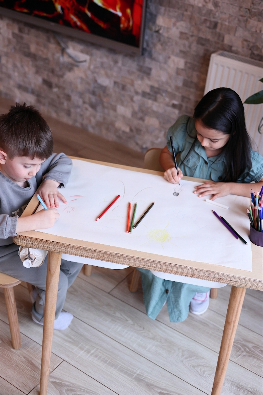 Montessori Masası ve Sandalye Seti - Huş Ağacı (Kalemlikli)