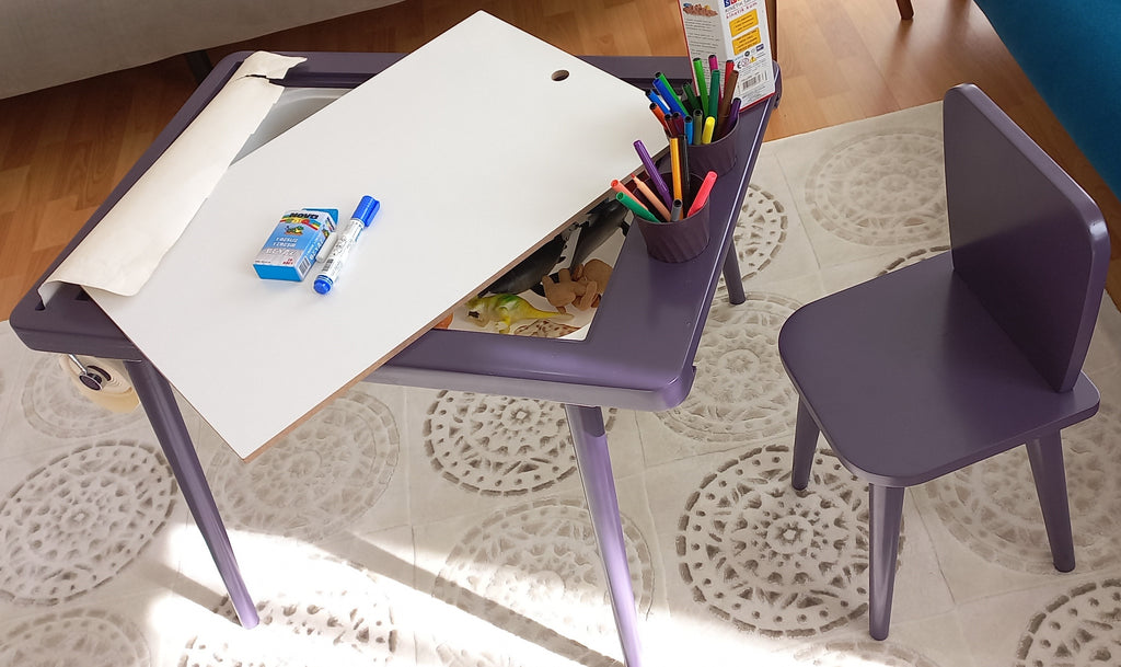 Mor Renkli Montessori Ahşap Aktivite Masası - Huş Ağacı