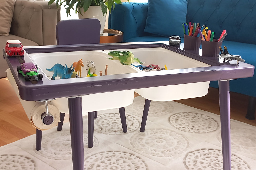 Mor Renkli Montessori Ahşap Aktivite Masası - Huş Ağacı