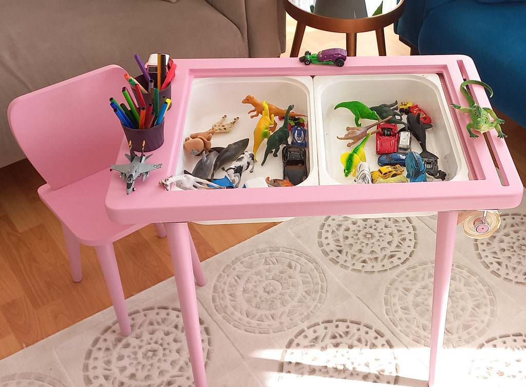 Pembe Renkli Montessori Ahşap Aktivite Masası - Huş Ağacı