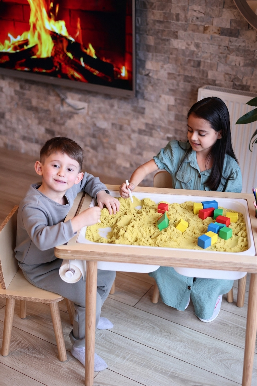 Montessori Masası ve Sandalye Seti - Huş Ağacı (Kalemlikli)