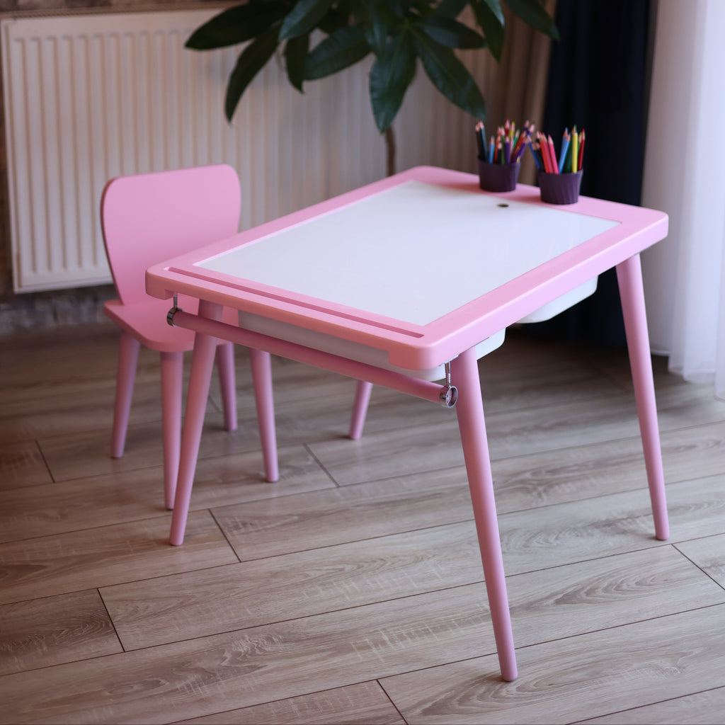 Pembe Renkli Montessori Ahşap Aktivite Masası - Huş Ağacı
